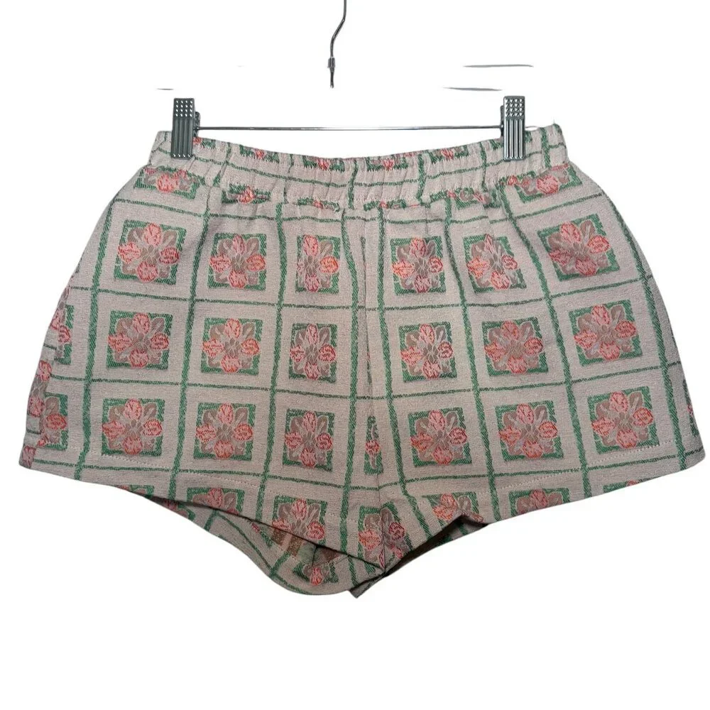 Jaquie The Label Peach Multi Jacquard Shorts NWT Elastic Waist Small - Picture 2 of 5